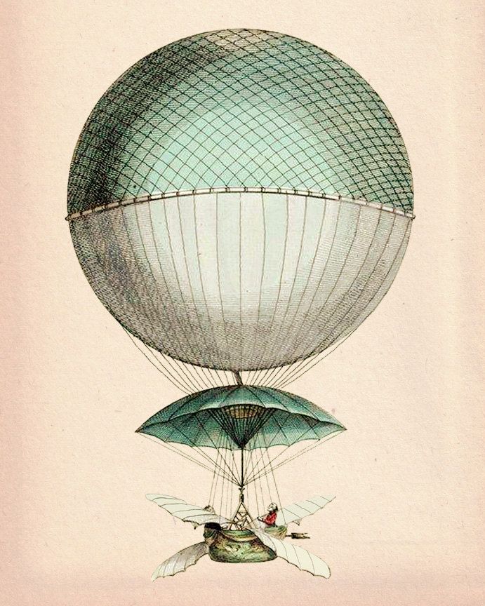 691x864 vintage hot air balloon vaisseau volant art print digital - Vintage Hot Air Balloon Drawing