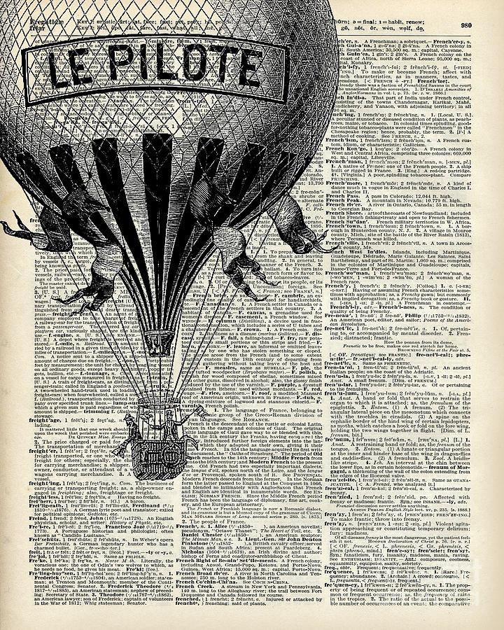 720x900 vintage hot air balloon illustration,antique dictionary book - Vintage Hot Air Balloon Drawing