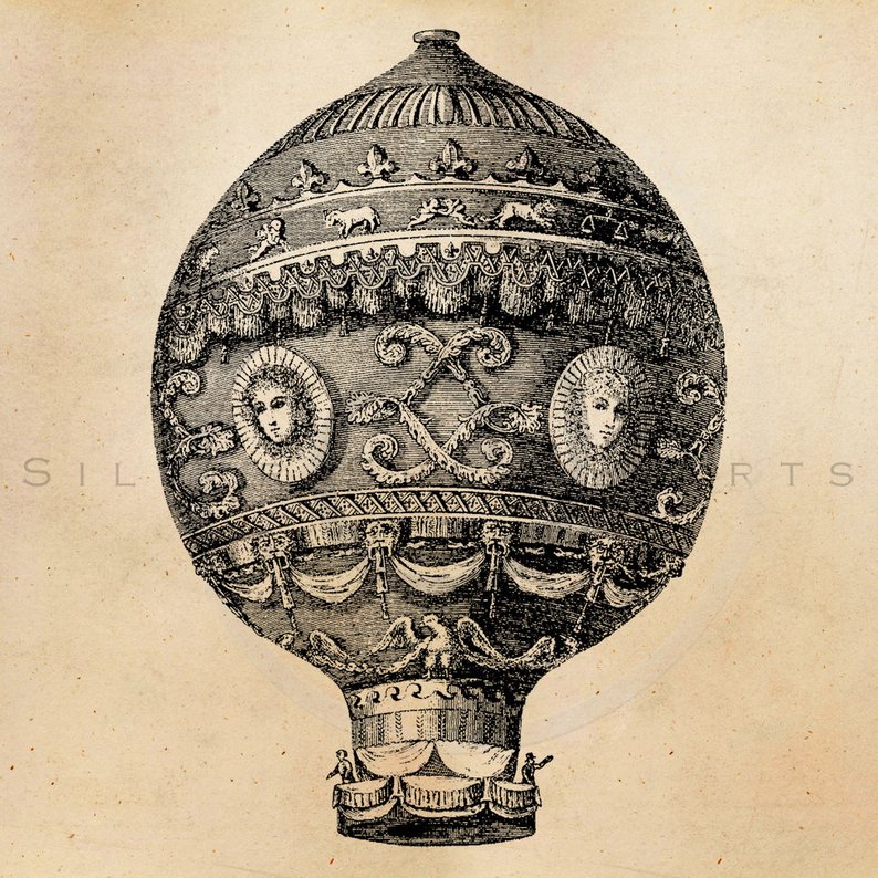 794x794 vintage hot air balloon illustration printable antique etsy - Vintage Hot Air Balloon Drawing
