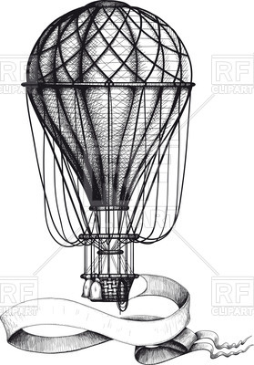 279x400 vintage hot air balloon with waving banner hanging to the basket - Vintage Hot Air Balloon Drawing