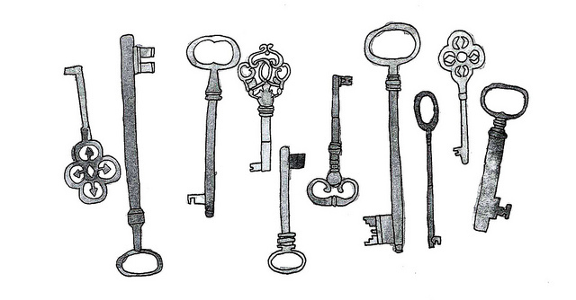 640x334 black and white, drawing, keys, vintage keys - Vintage Key Drawing