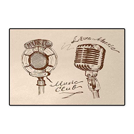 466x466 Music,doormat,old Fashioned Doodles With Waves - Vintage Microphone Drawing