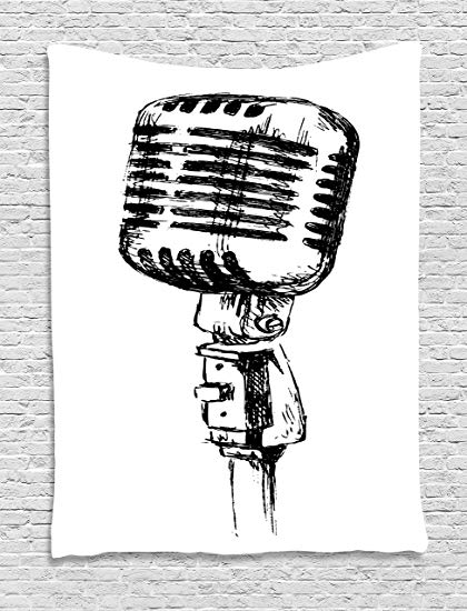 420x550 lunarable music tapestry, hand drawn monochrome old - Vintage Microphone Drawing