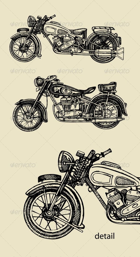 590x1083 Classic Motorcycle Hand Drawing - Vintage Motorcycle Drawing