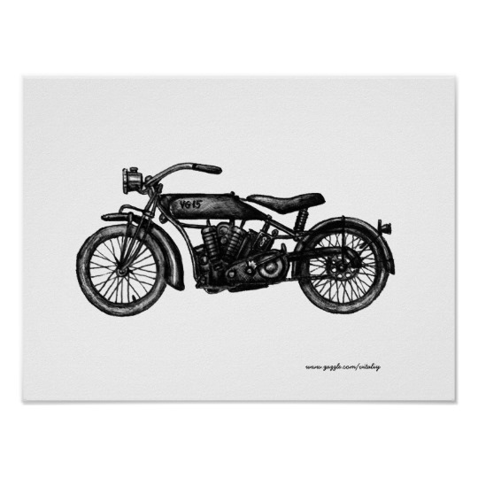 540x540 Cool Vintage Motorcycle Ink Drawing Art Poster Zazzle Ca - Vintage Motorcycle Drawing