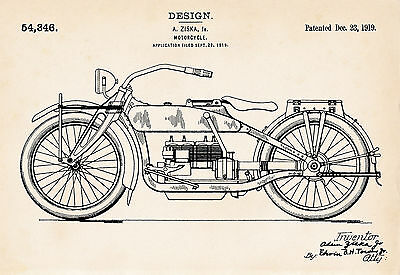 400x275 Ziska Harley Motorcycle Art Gifts Patent Prints Vintage - Vintage Motorcycle Drawing