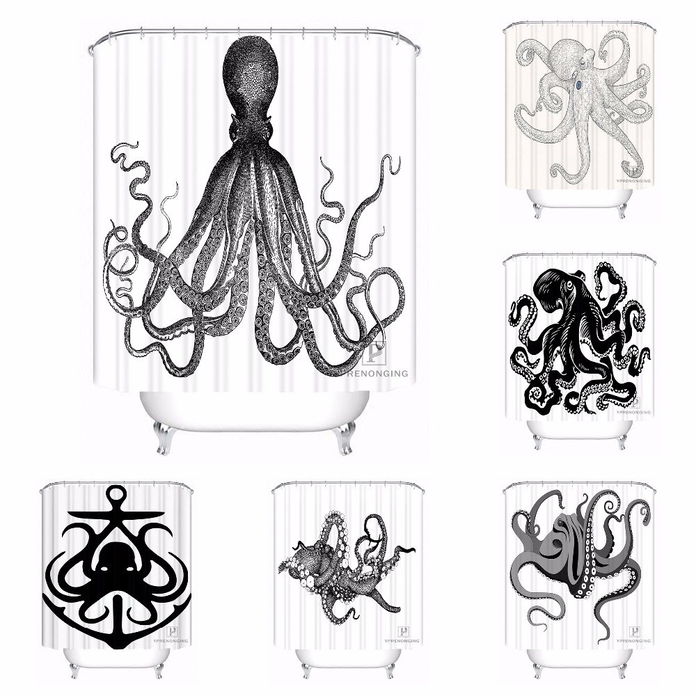 1000x1000 Custom Vintage Octopus Bathroom Acceptable Shower Curtain - Vintage Octopus Drawing