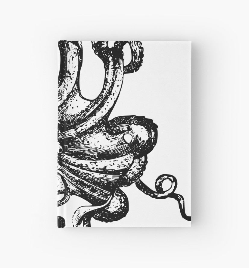 827x889 gorgeous bw vintage octopus drawing hardcover journals - Vintage Octopus Drawing