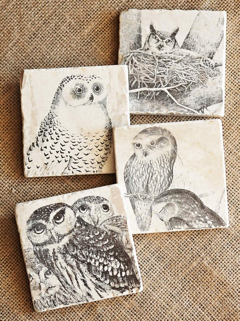 794x1063 owl coasters owl gift owl decor bird decor owl tile bird etsy - Vintage Owl Drawing