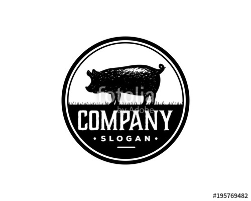 500x400 Pig Livestock Drawing Symbol Animal Silhouette Vintage Circle Logo - Vintage Pig Drawing