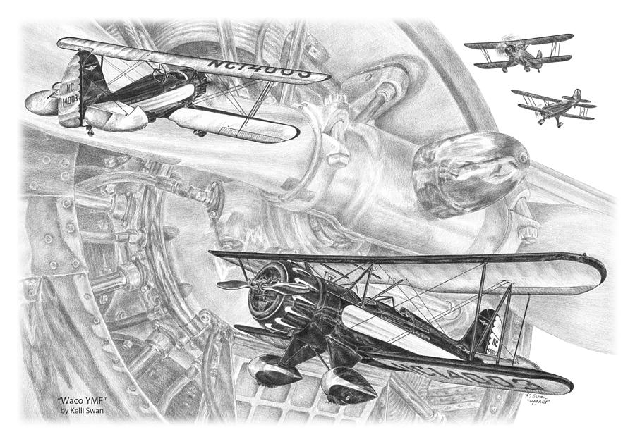 900x630 Waco Ymf - Vintage Plane Drawing
