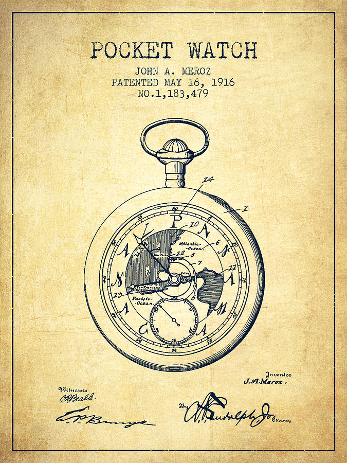 675x900 Pocket Watch Patent - Vintage Pocket Watch Drawing