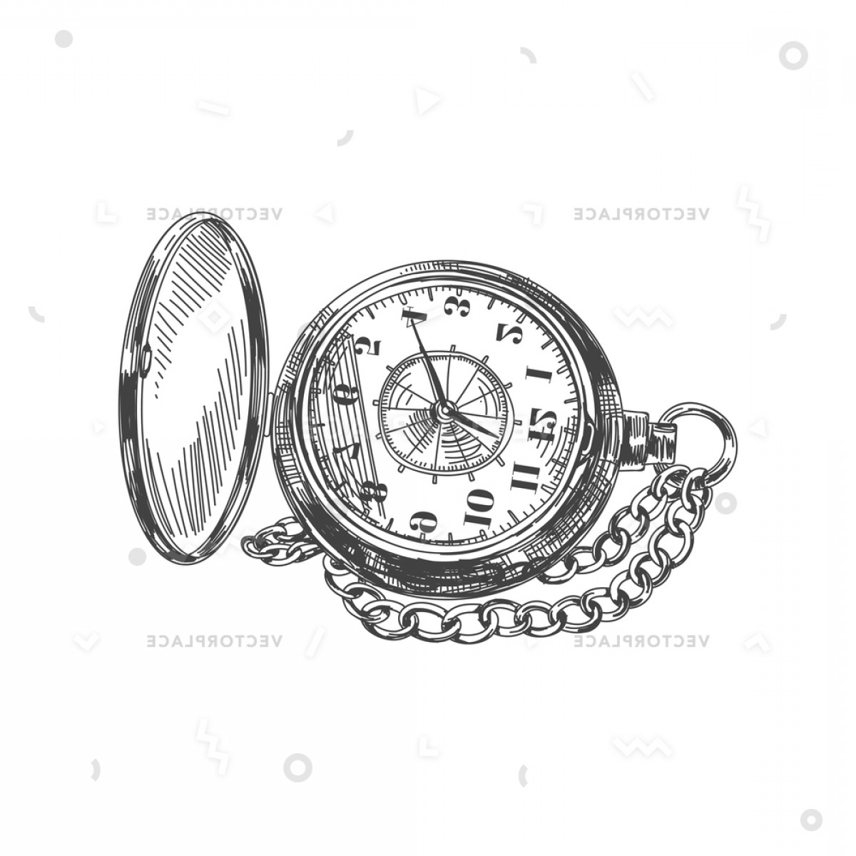 1200x1200 Beautiful Hand Drawn Vintage Pocket Watch Vector Illustration - Vintage Pocket Watch Drawing