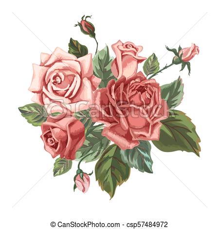 450x470 vintage bouquet with roses bouquet of roses in vintage style - Vintage Rose Drawing