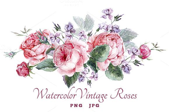 580x386 Watercolor Vintage Roses - Vintage Rose Drawing