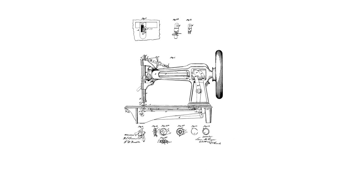 1200x630 Sewing Machine Vintage Patent Hand Drawing - Vintage Sewing Machine Drawings