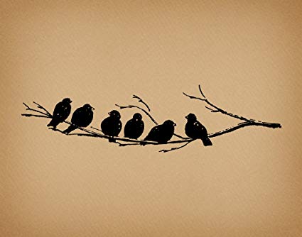 425x334 Vintage Birds On Tree Branch Wall Art Print - Vintage Sparrow Drawing