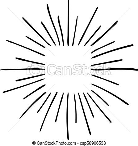 447x470 vector sun rays linear drawing, retro style illustration, black - Vintage Sun Drawing