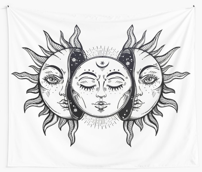 705x602 Vintage Solar Eclipse Sun And Moon Wall Tapestries - Vintage Sun Drawing