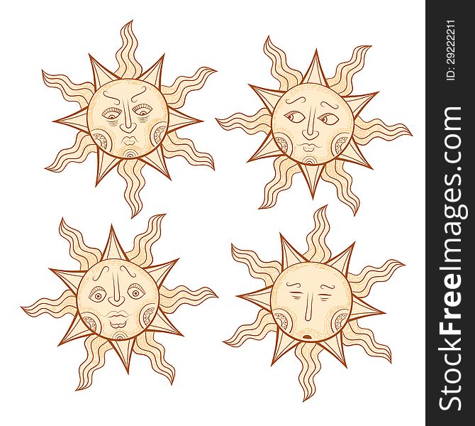 670x600 Vintage Sun Color Drawing Set - Vintage Sun Drawing