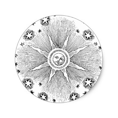 400x400 vintage sun and stars celestial medieval sky drawi square sticker - Vintage Sun Drawing