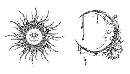 539x307 Waterproof Temporary Fake Tattoo Stickers Grey Sun Moon Vintage - Vintage Sun Drawing