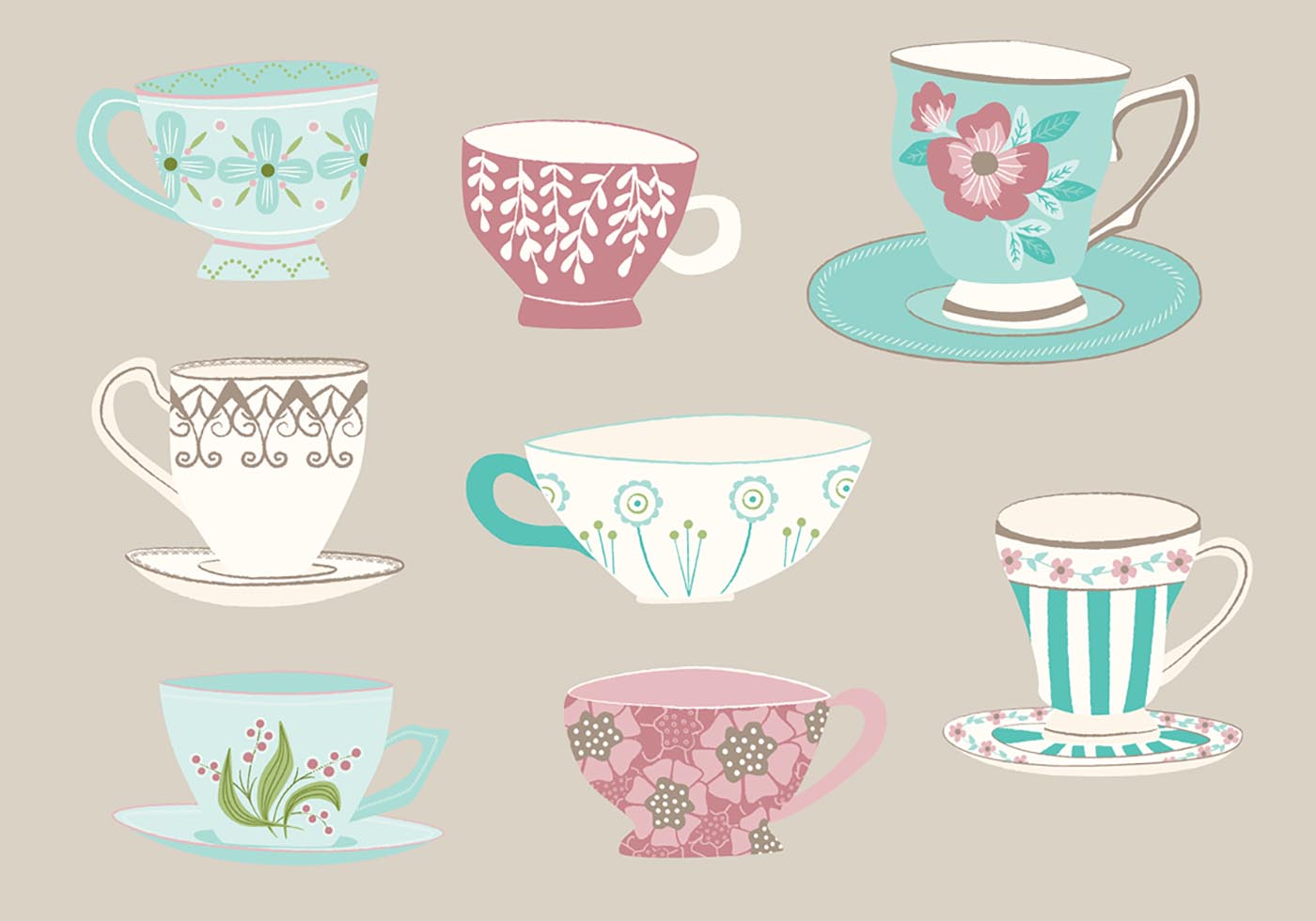 1400x980 hand drawn tea cup vectors - Vintage Tea Cup Drawing