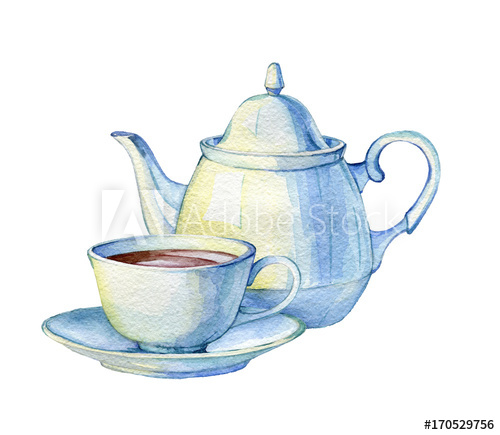 500x435 Hand Drawn Watercolor Illustration Of Vintage Porcelain Teacup - Vintage Tea Cup Drawing