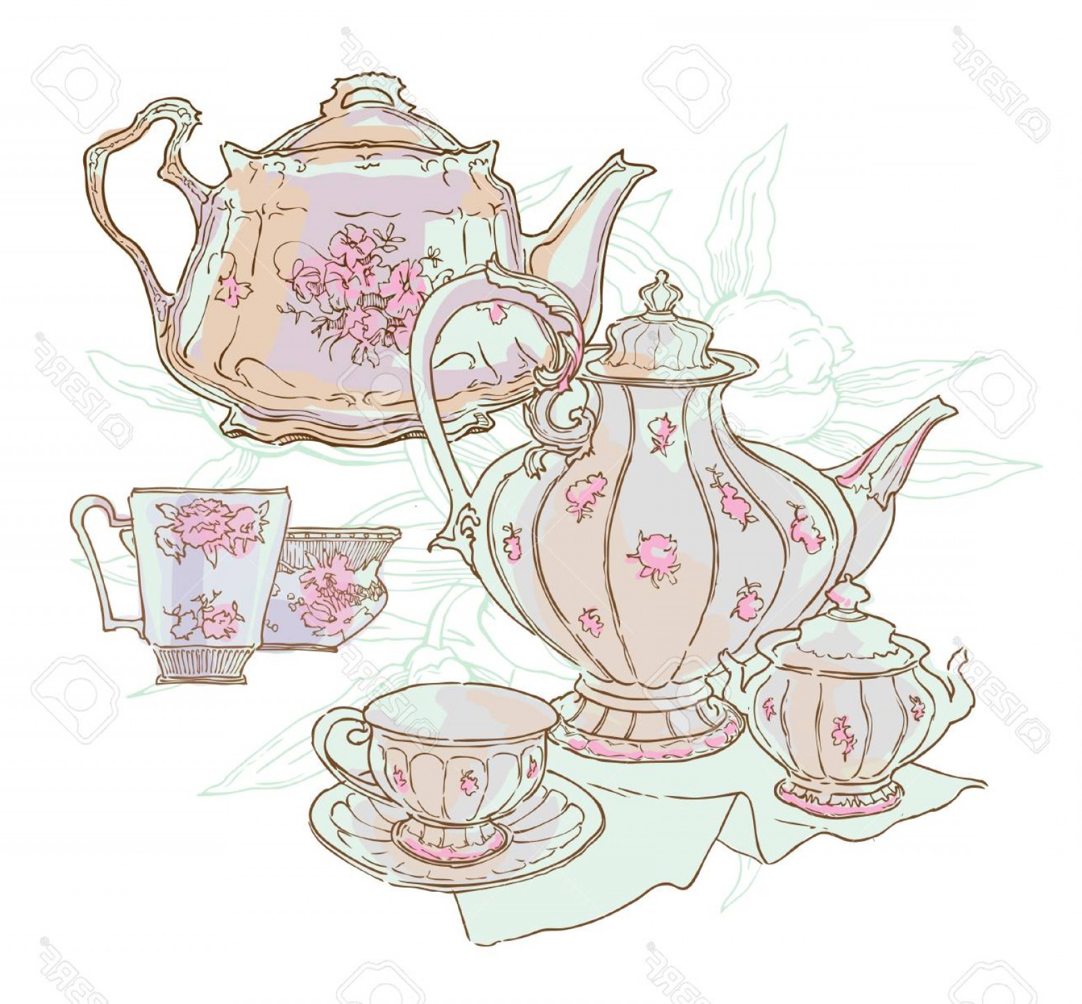 Vintage Tea Cup Drawing at Explore collection of