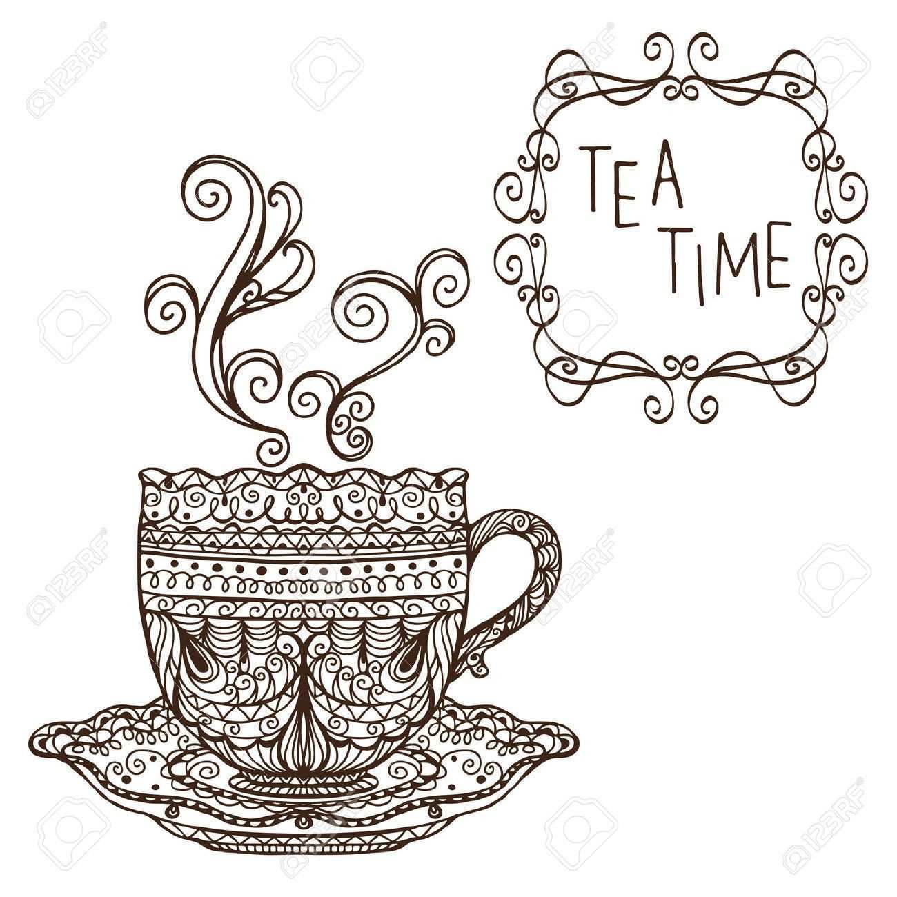 1300x1300 tea cup coloring - Vintage Tea Cup Drawing