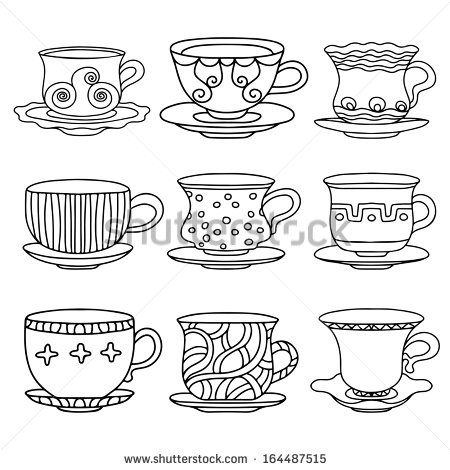 450x470 tea cup sketch - Vintage Tea Cup Drawing