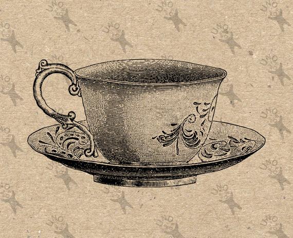 570x464 Vintage Image Tea Cup Teacup Coffee Cup Retro Instant Download Etsy - Vintage Teacup Drawing