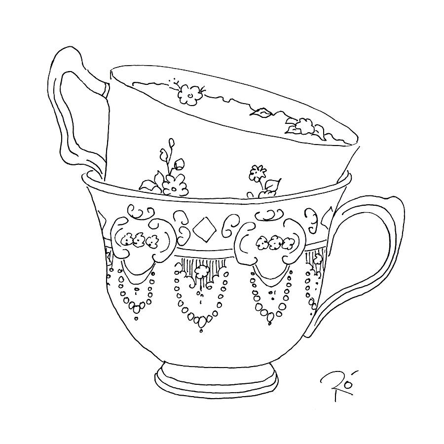 900x900 Vintage Teacup Drawing - Vintage Teacup Drawing