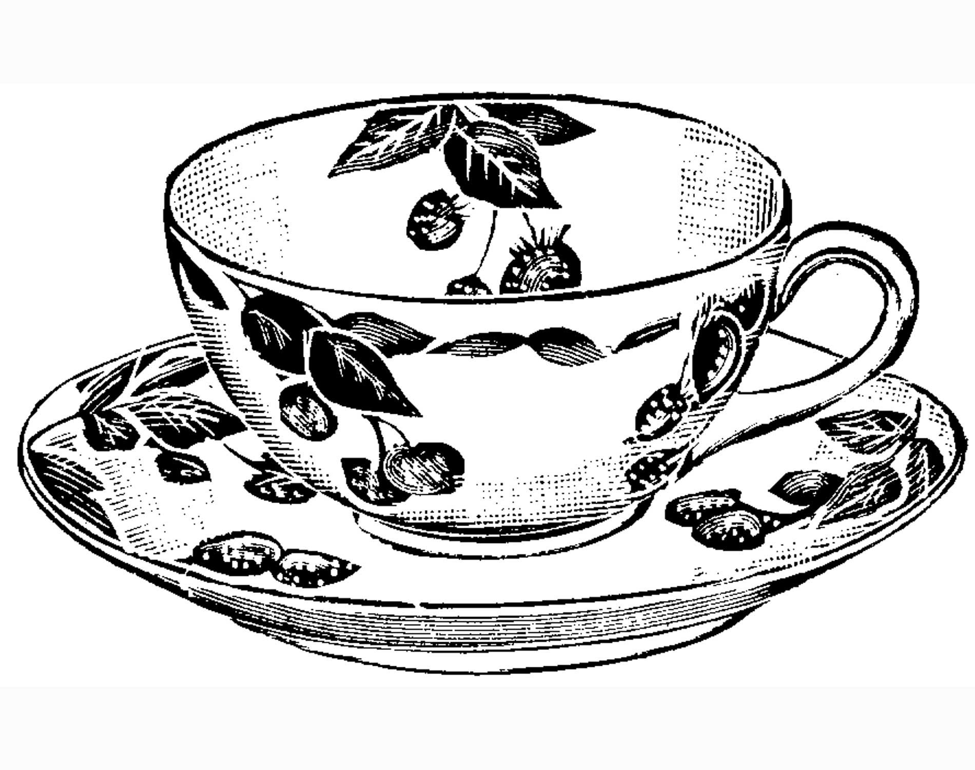 1900x1500 Teacup Print Craft Create Tea Cup Drawing, Cute Coffee Cups - Vintage Teacup Drawing