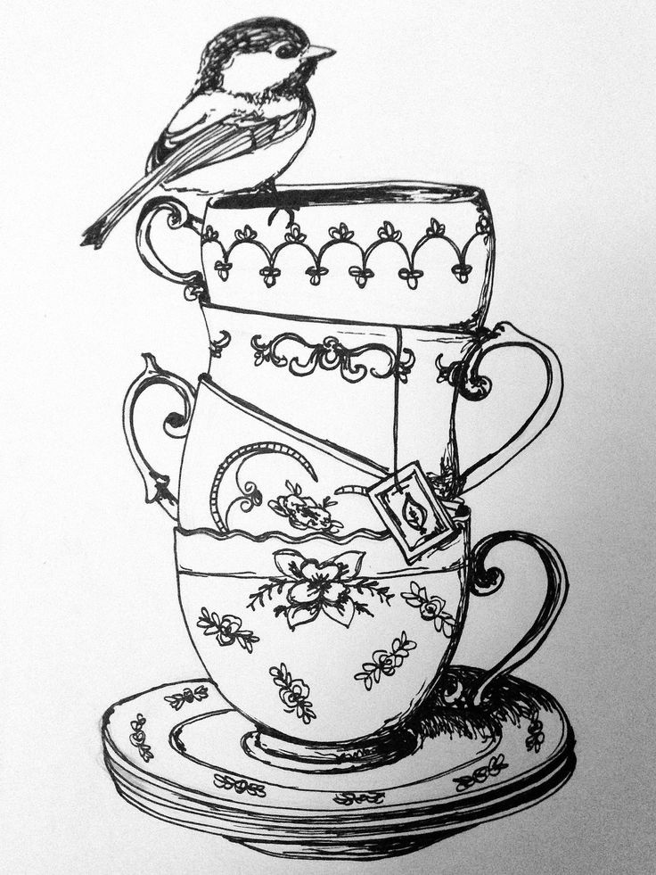 736x981 Vintage Teacups I Love This Someone Please Print Me This On T - Vintage Teacup Drawing