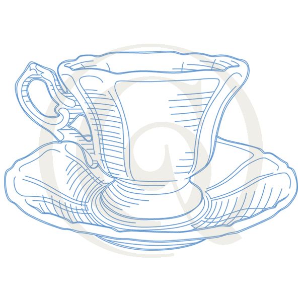 600x600 English Teacup Svgdxf Coffee Drawing Craft Genesis - Vintage Teacup Drawing