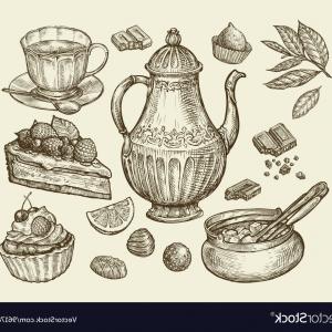 300x300 Photostock Vector Vintage Tea Set Service Vector Illustration - Vintage Teapot Drawing