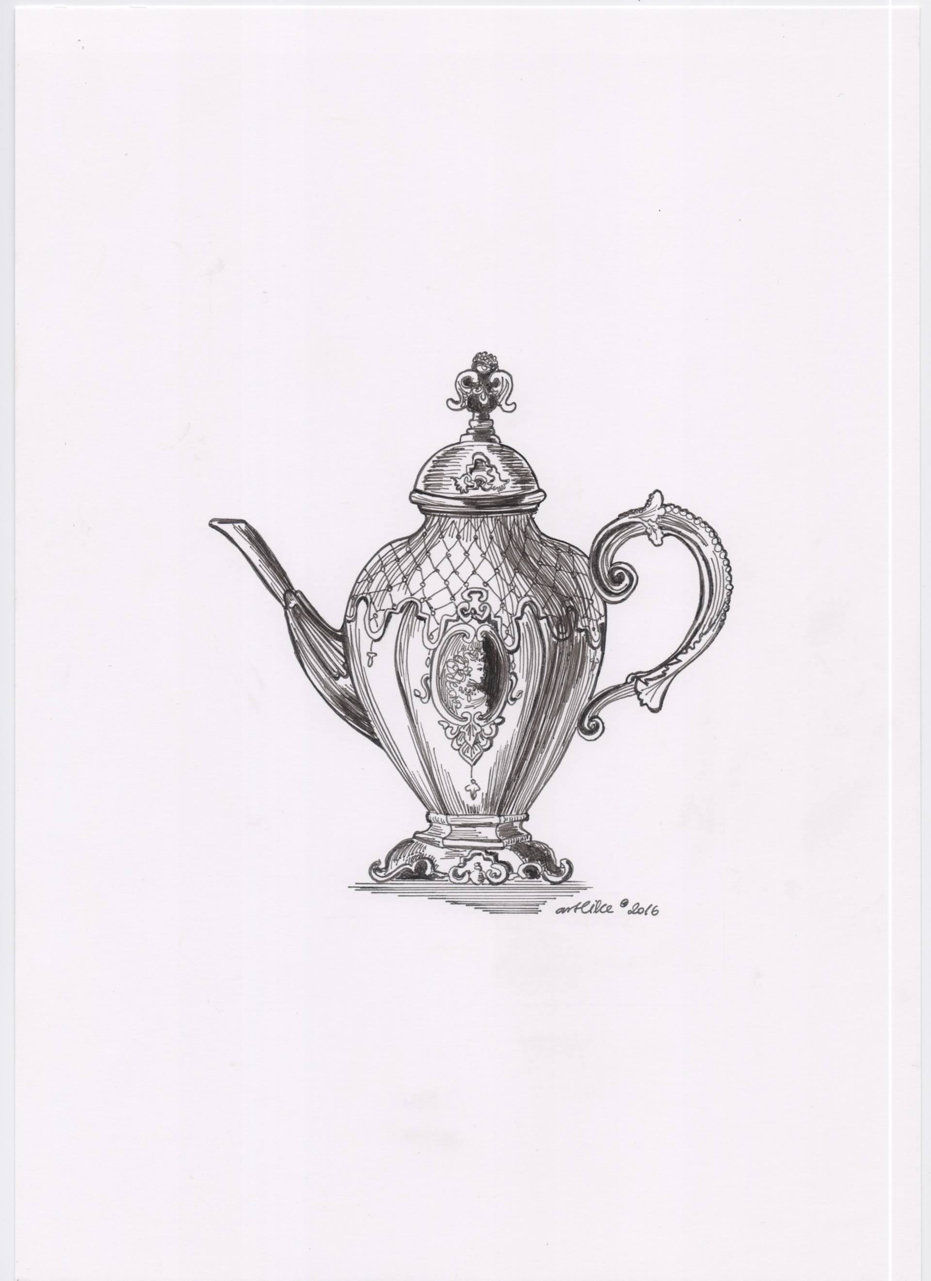 1920x2643 Portrait Tea Pot Drawing - Vintage Teapot Drawing