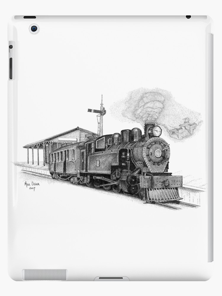 750x1000 train drawing pointillism ipad cases skins - Vintage Train Drawing