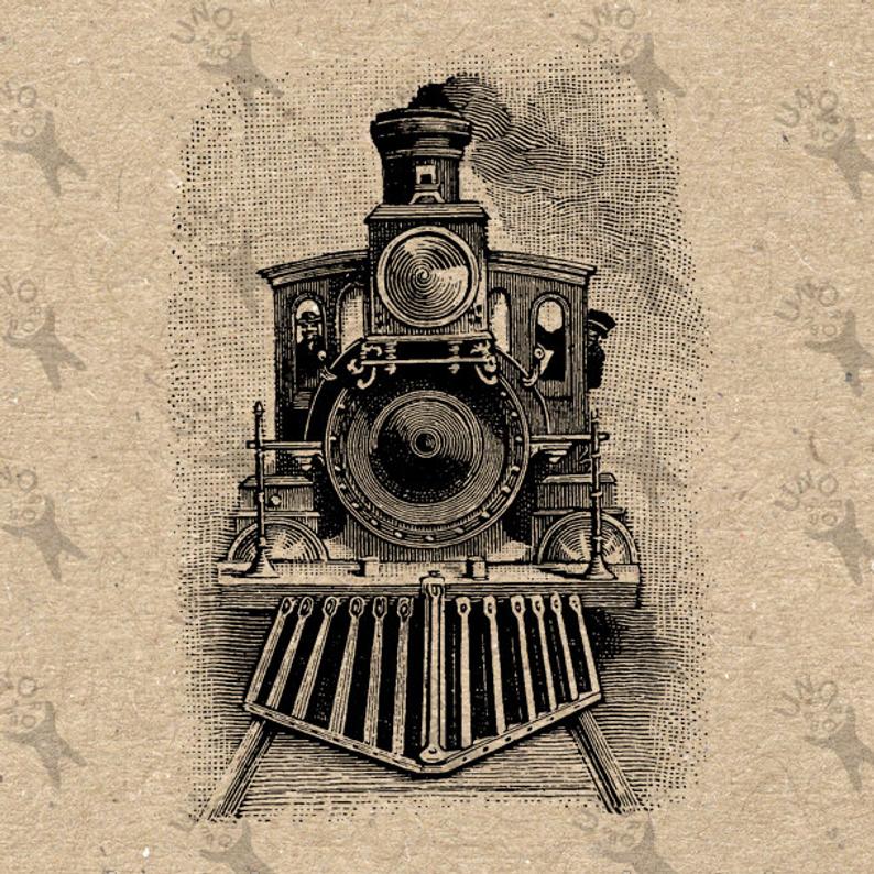 794x794 Vintage Retro Drawing Train Locomotive Steam Instant Download Etsy - Vintage Train Drawing