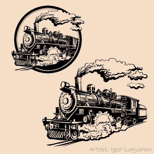 600x600 Vintage Train Drawing - Vintage Train Drawing