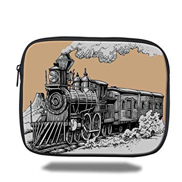 355x355 Laptop Sleeve Case,steam Engine,vintage Wooden Train - Vintage Train Drawing