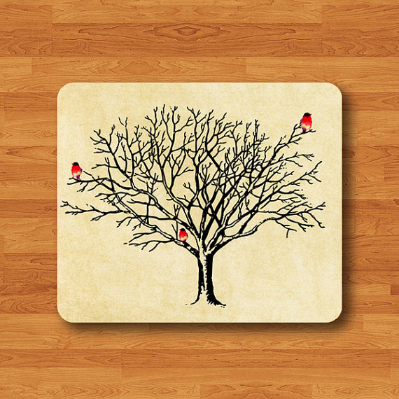 570x570 vintage tree branch litter bird mouse pad hand draw watercolor - Vintage Tree Drawing