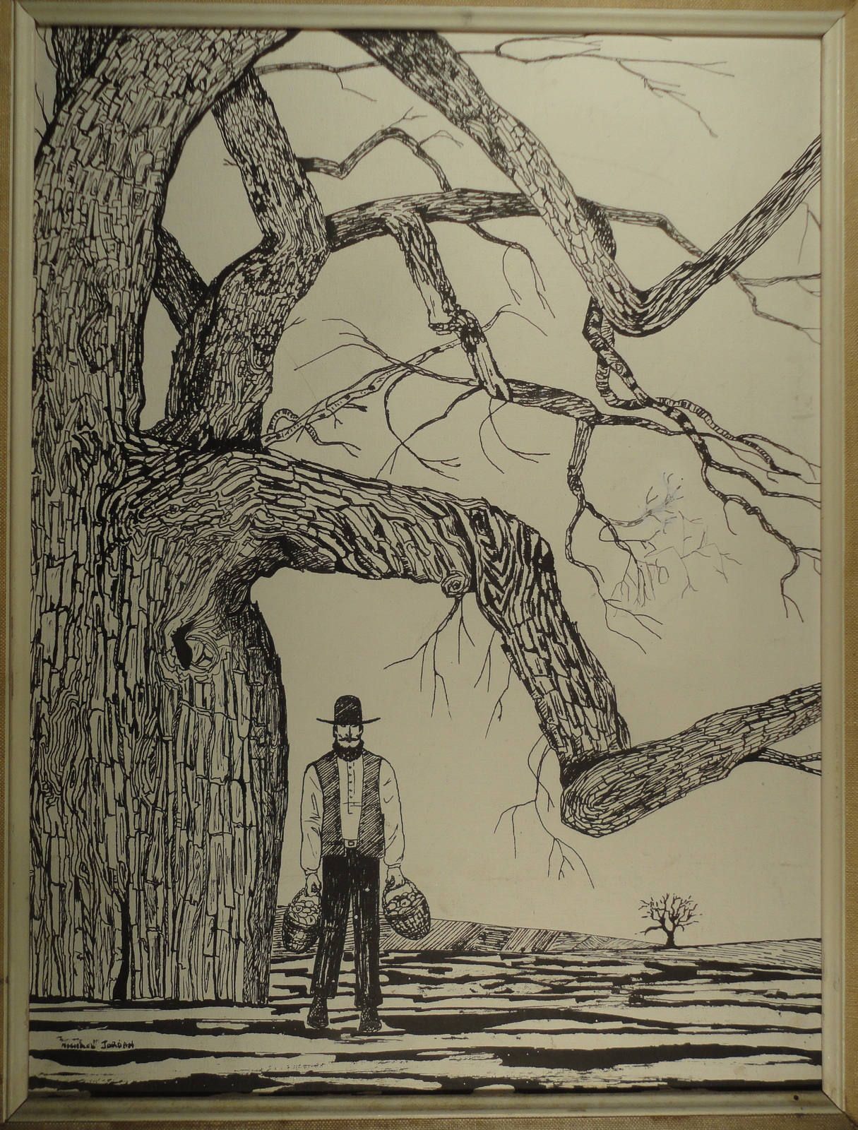 1215x1600 Vintage Tree Drawing Autumn Landscape Male Figure Pen And Ink - Vintage Tree Drawing