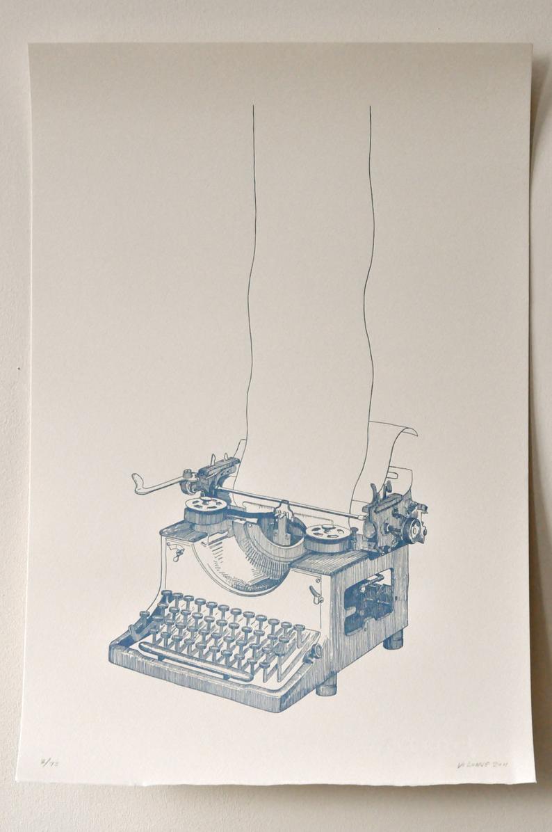794x1196 vintage typewriter drawing limited edition letterpress print etsy - Vintage Typewriter Drawing