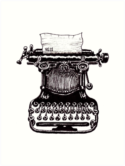 413x549 vintage typewriter black and white pen ink drawing art prints - Vintage Typewriter Drawing