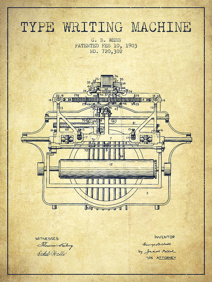675x900 type writing machine patent - Vintage Typewriter Drawing