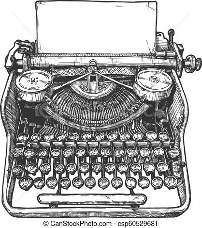 418x470 vintage mechanical typewriter vector hand drawn illustration - Vintage Typewriter Drawing