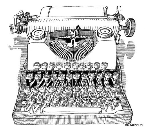 500x443 vintage typewriter front view drawing ink isolated on white back - Vintage Typewriter Drawing