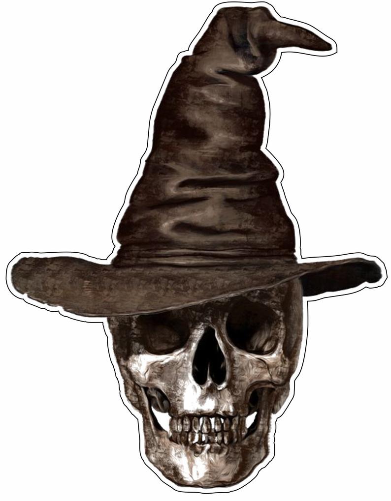 794x1019 skull witch scary halloween drawing bumper sticker vinyl decal etsy - Vinyl Drawing